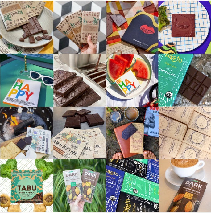 A collage of custom chocolate bars created with distinct customer branding