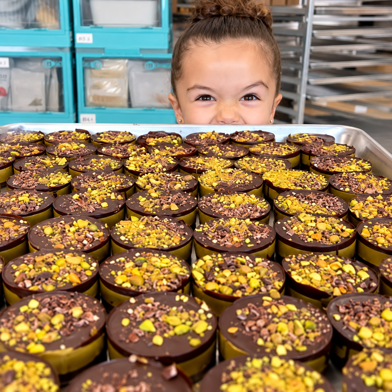 A young visitor enjoying a tray of handcrafted chocolates at the Nibble factory